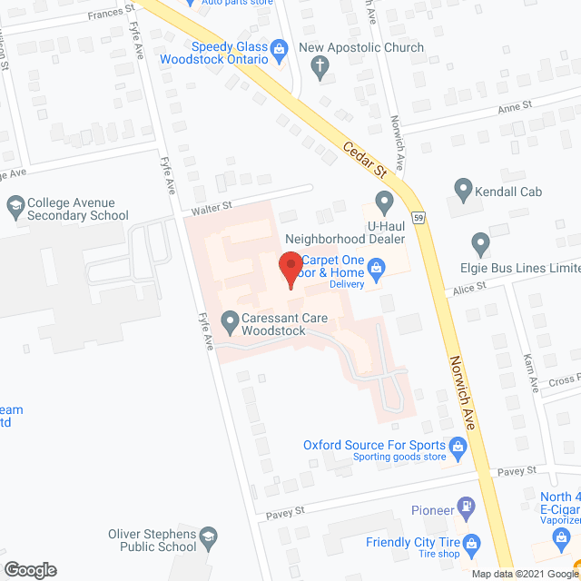 LTC Caressant Care - Woodstock NO PARTNERSHIP in google map