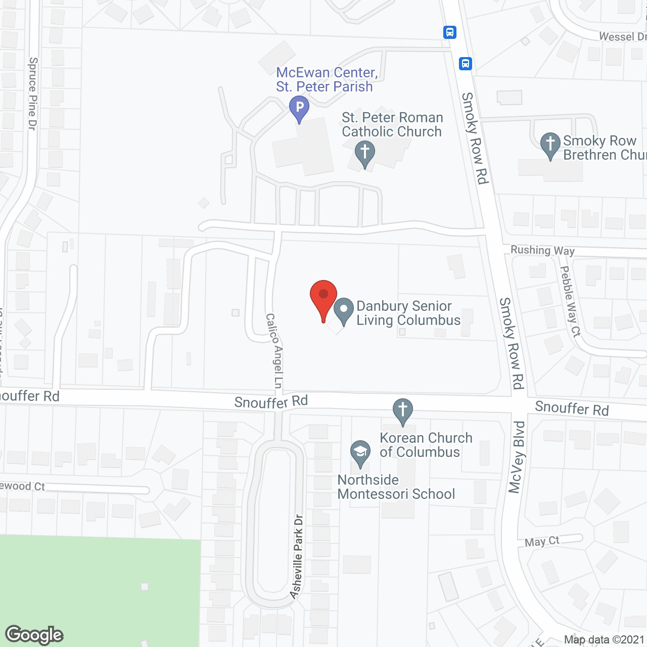 Danbury Columbus in google map