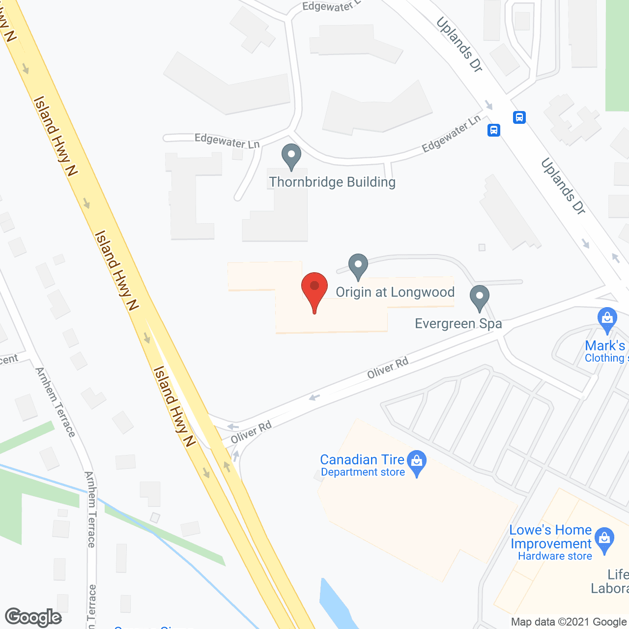 Origin at Longwood in google map