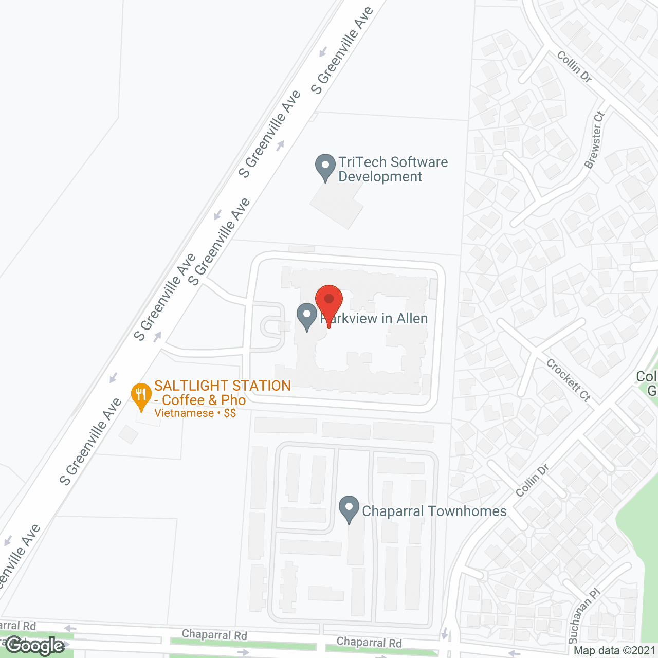 Parkview in Allen in google map