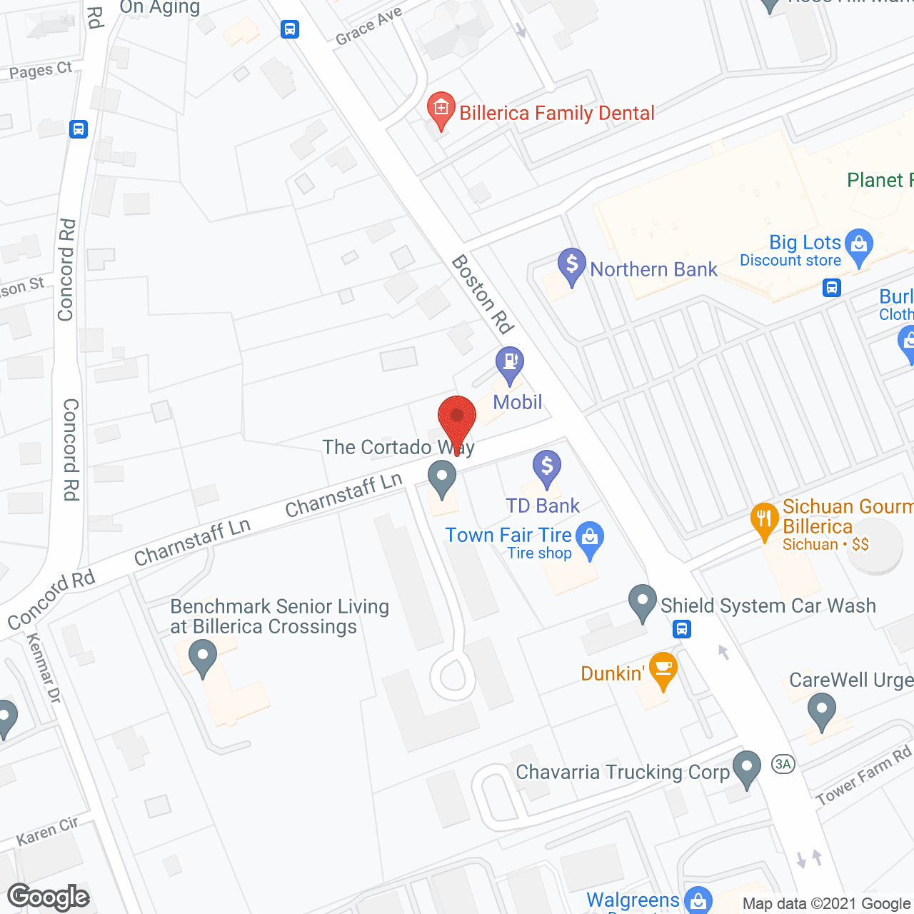 Benchmark at Billerica Crossings in google map