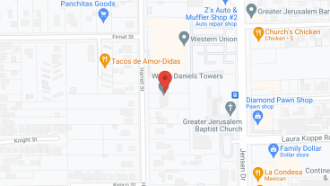 W Leo Daniels Towers in google map
